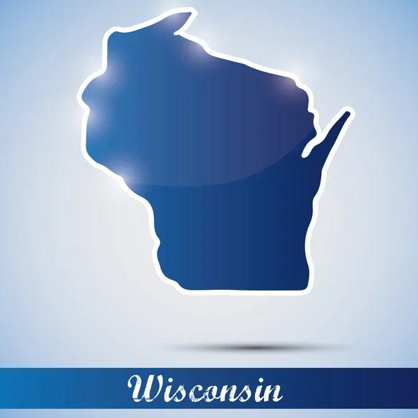 Glänzende Ikone in Form von Wisconsin Zustand, USA — Stockvektor