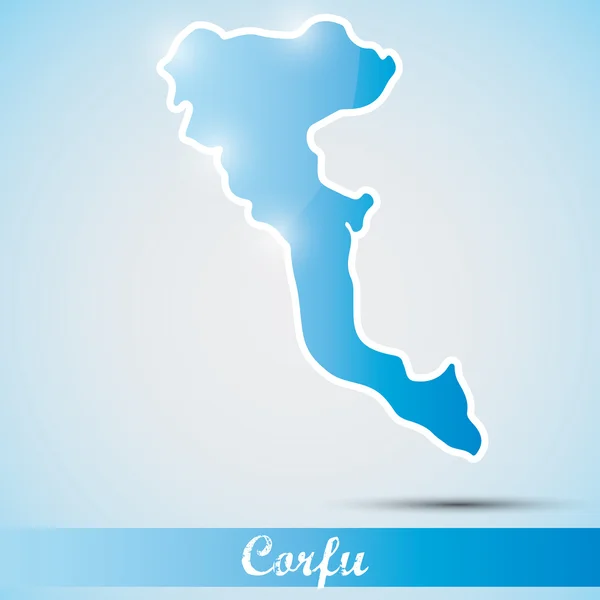 Glänzende Ikone in Form der Insel Korfu, Griechenland — Stockvektor