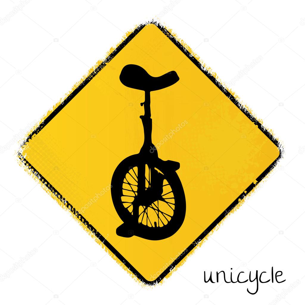 Warning road sign with a unicycle