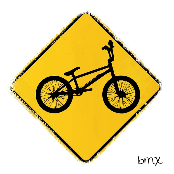 Señal de carretera de advertencia con una bicicleta bmx — Vector de stock