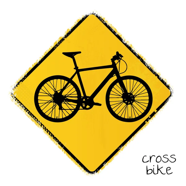 Señal de carretera de advertencia con una bicicleta cruzada — Vector de stock