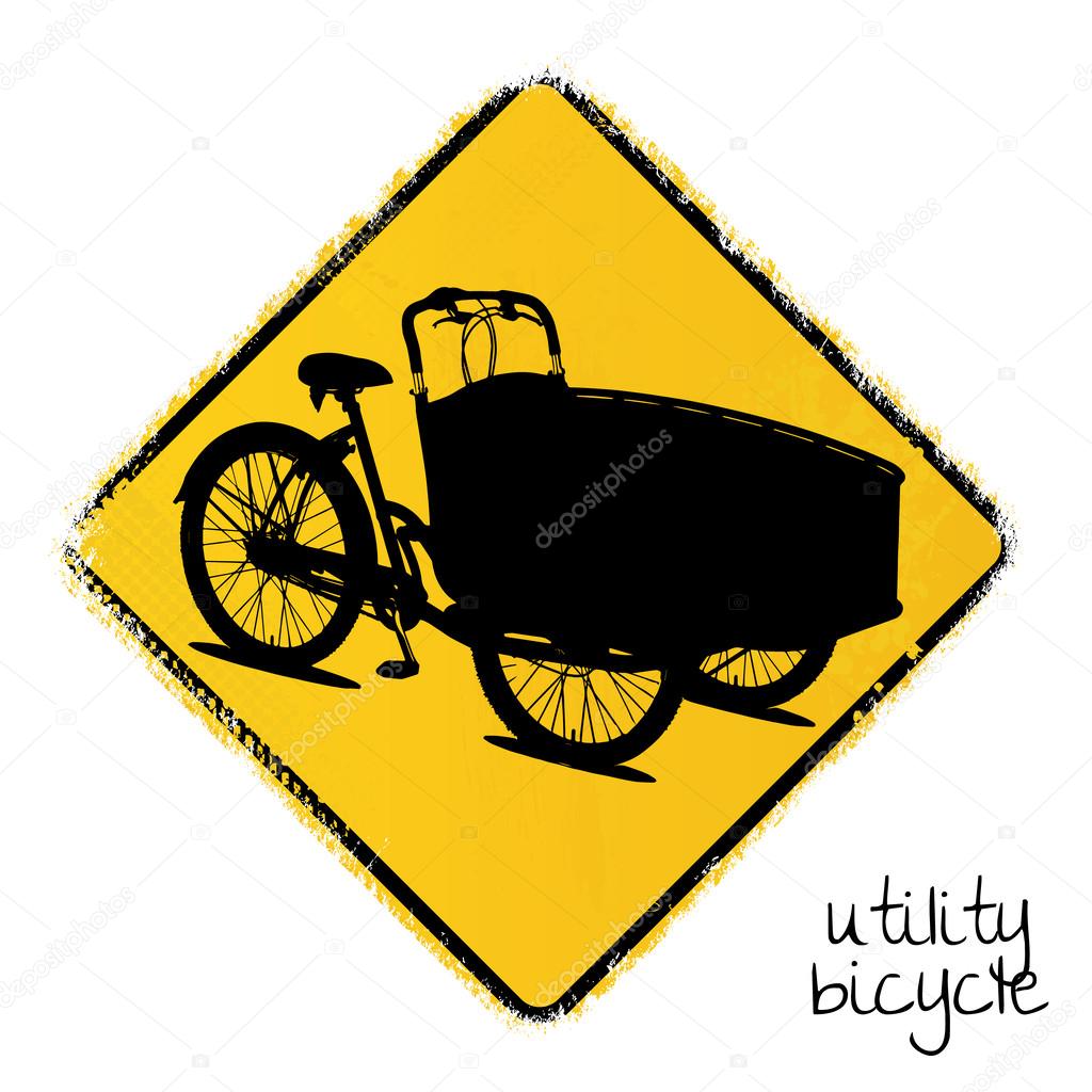 Warning road sign with a utility bicycle