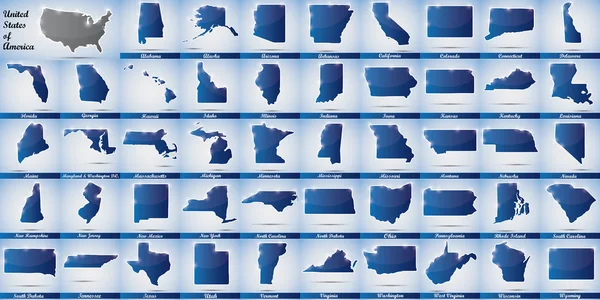 Icone in forma di tutti gli stati degli Stati Uniti — Vettoriale Stock