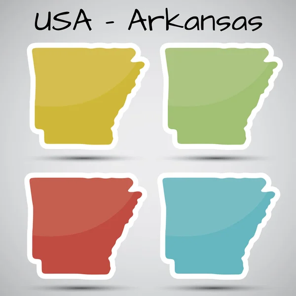 Pegatinas en forma de estado de Arkansas, EE.UU. — Archivo Imágenes Vectoriales