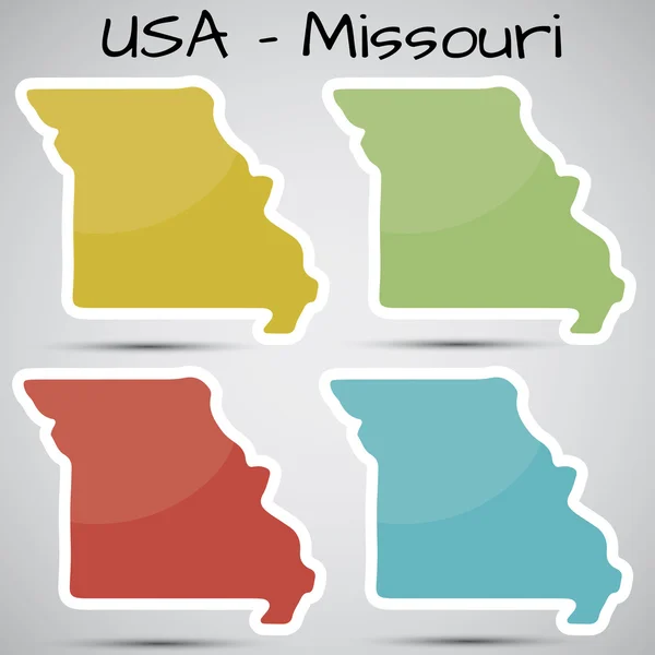 Adesivi in forma di stato del Missouri, Stati Uniti — Vettoriale Stock