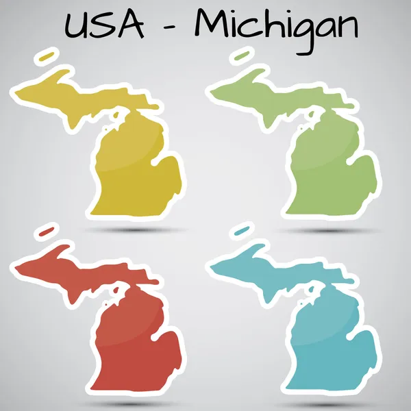 Adesivos em forma de estado de Michigan, EUA — Vetor de Stock