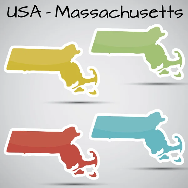 Adesivi in forma di stato Massachusetts, Stati Uniti — Vettoriale Stock