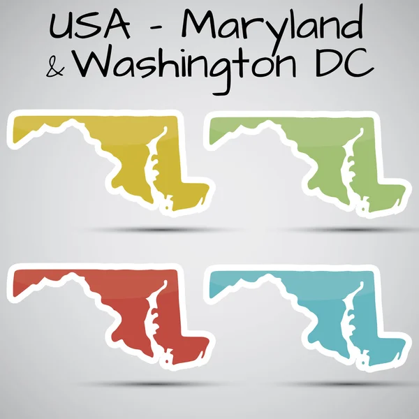 Maryland şeklinde çıkartmalar devlet ve washington dc — Stok Vektör