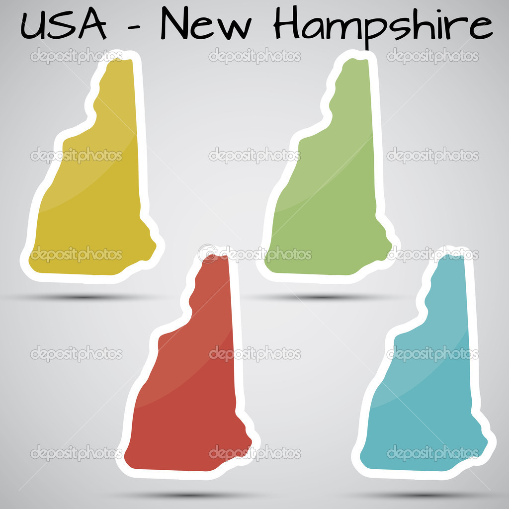 Stickers in form of New Hampshire state, USA