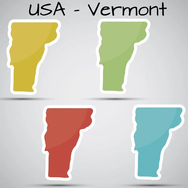 Adesivos em forma de estado de Vermont, EUA —  Vetores de Stock