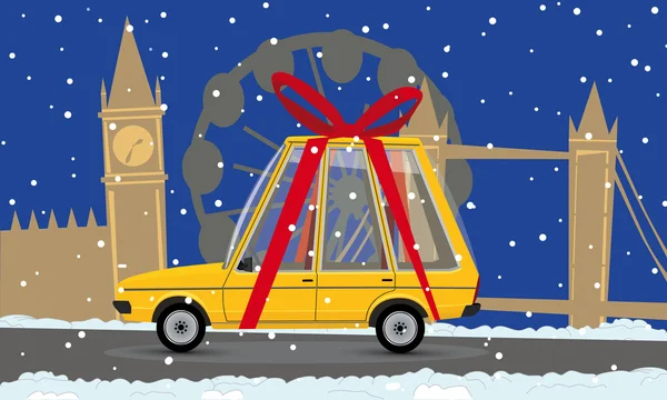 Cartoon geschenk auto in Londen — Stockvector