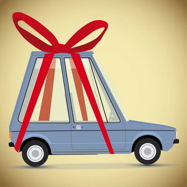Tarjeta de Navidad con coche de regalo — Vector de stock