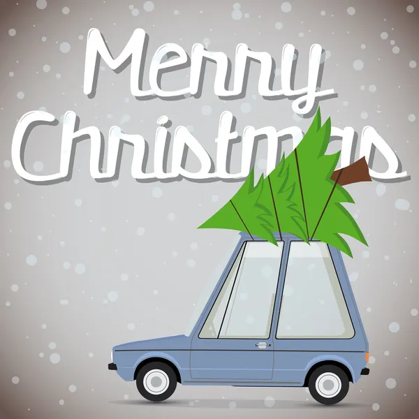 Funny cartoon car with christmas tree — Stock Vector