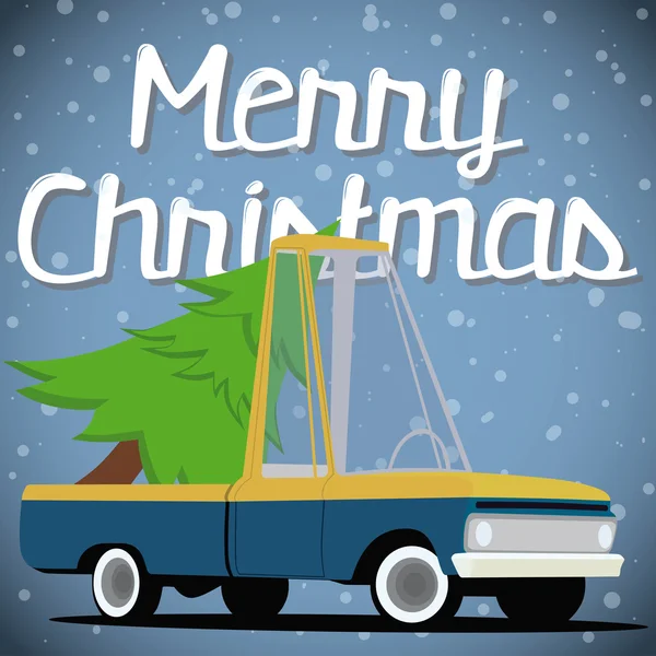 Christmas card with cartoon pickup truck — Stock Vector