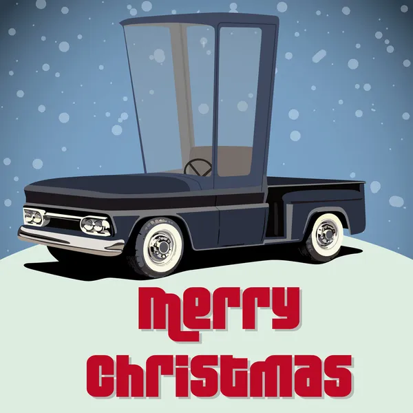 Kerstkaart met cartoon pick-up truck — Stockvector