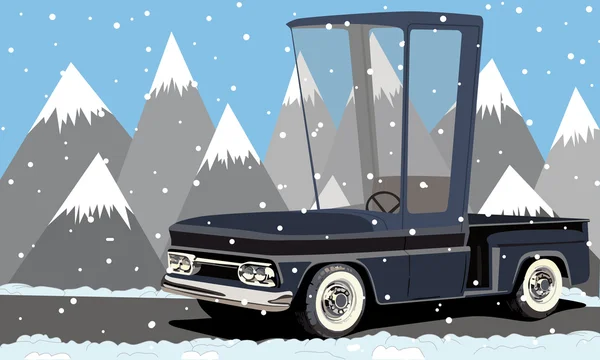 Camioneta de dibujos animados en las montañas — Vector de stock