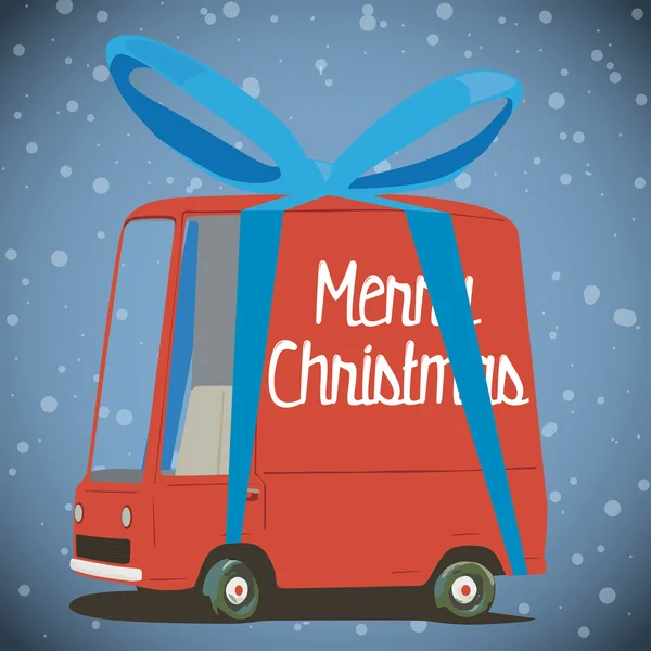 漫画のピックアップ トラックのクリスマス カード — ストックベクタ