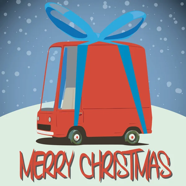 Christmas card with cartoon minivan — Stok Vektör