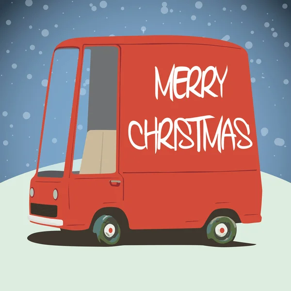 Christmas card with cartoon minivan — Stok Vektör