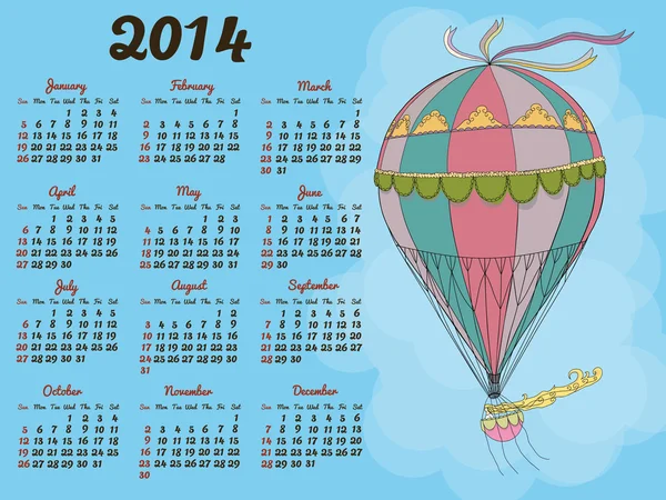 Calendrier 2014 avec un ballon vintage — Image vectorielle