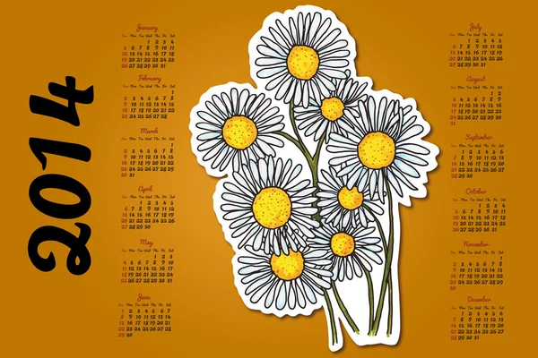 Calendrier 2014 avec des fleurs de camomille — Image vectorielle