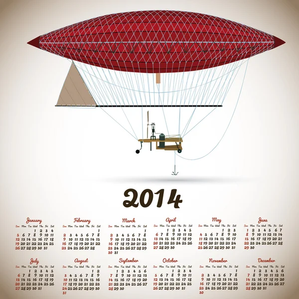 2014-es naptár egy vintage léggömb — Stock Vector