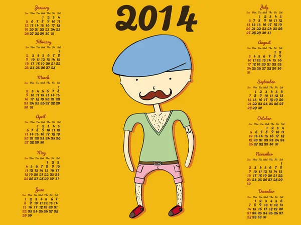 Hipster kalender 2014 — Stock vektor