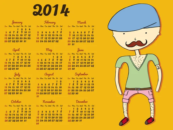 Hipster Calendario 2014 — Archivo Imágenes Vectoriales