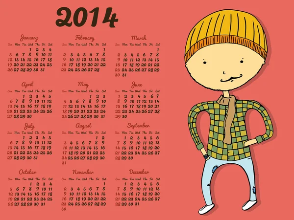 Hipster Calendario 2014 — Archivo Imágenes Vectoriales