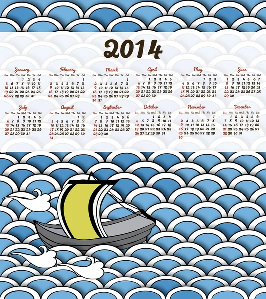 Calendario 2014 con olas tradicionales japonesas — Vector de stock