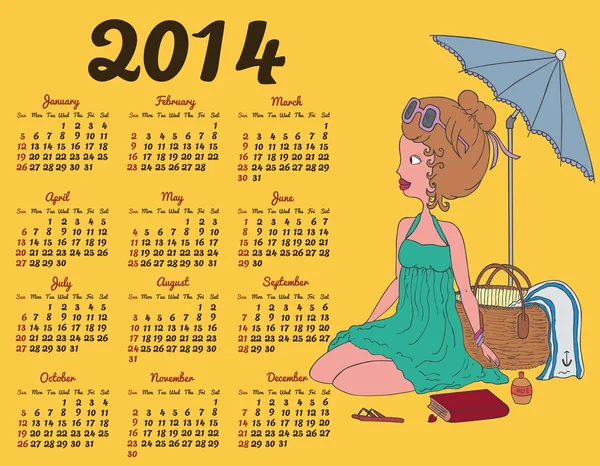 2014 календар з дівчиною моди — стоковий вектор