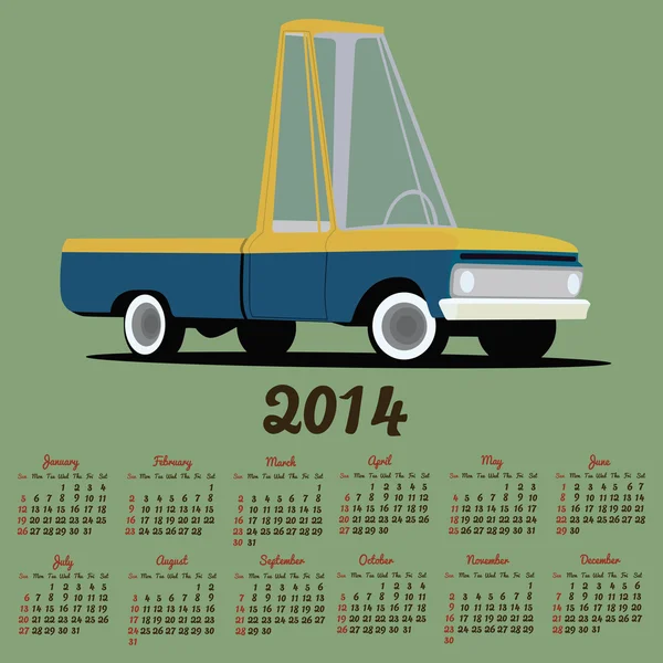 2014 calendar with a cartoon car — Stock Vector