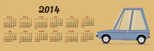 2014 calendario con un coche de dibujos animados — Vector de stock