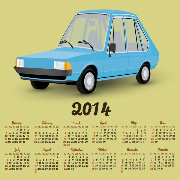 2014 calendario con un coche de dibujos animados — Archivo Imágenes Vectoriales