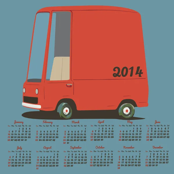 2014 kalender met een cartoon auto — Stockvector