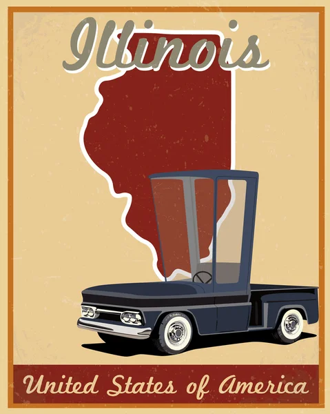 Illinois viaje por carretera cartel vintage — Archivo Imágenes Vectoriales