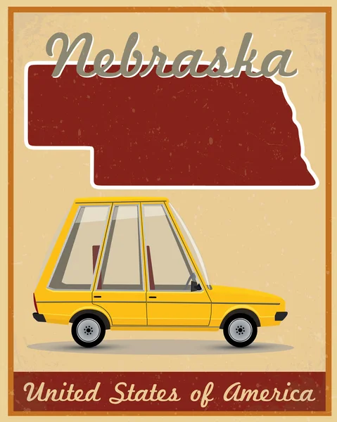 Nebraska road trip vintage poster — Stock Vector