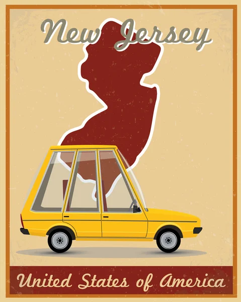 뉴저지도로 여행 빈티지 포스터 — 스톡 벡터