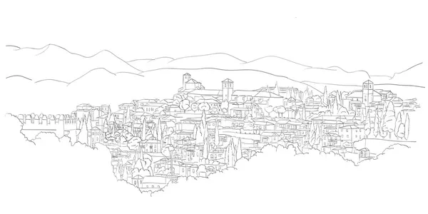 Bosquejo urbano de Granada, España (vista desde Heneralife ) — Vector de stock