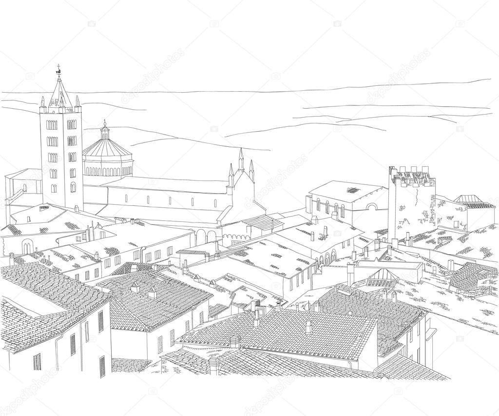 Urban sketch of a toskana village
