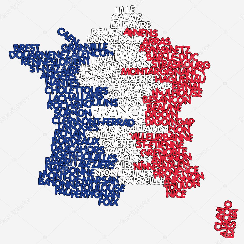 Word cloud map of France