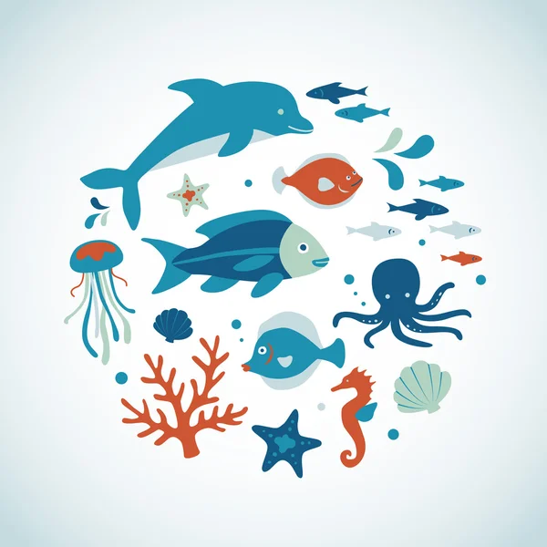 海の生物コレクション — ストックベクタ