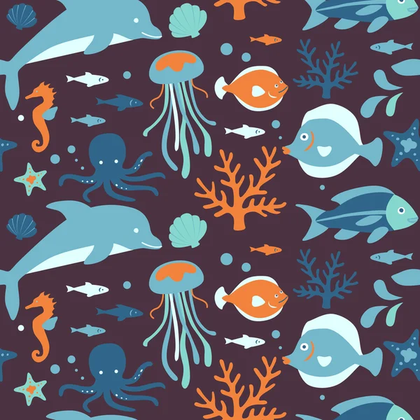 Havet varelser samling: Seamless mönster Stockillustration