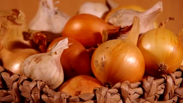 Onions and garlic — Stock Video