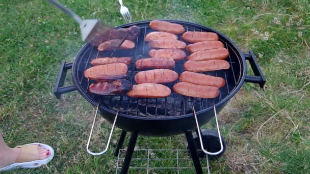 Würstchen grillen — Stockvideo