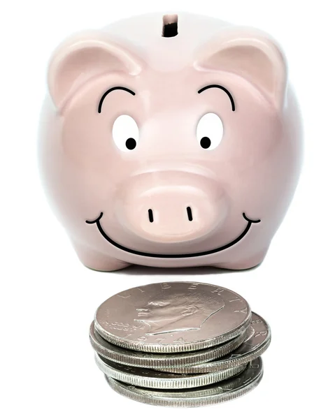 Piggybank with Silver Dollars — Stock Photo, Image