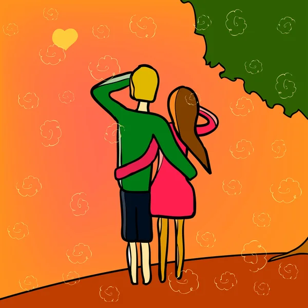 Pareja feliz bajo un árbol — Vector de stock