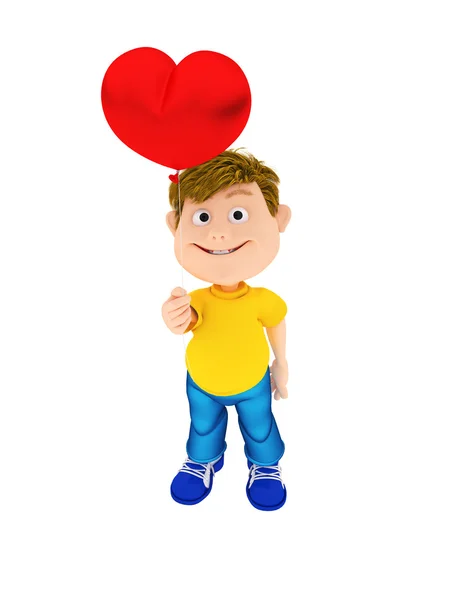 Smiling boy holding a red heart ballon — Stock Photo, Image