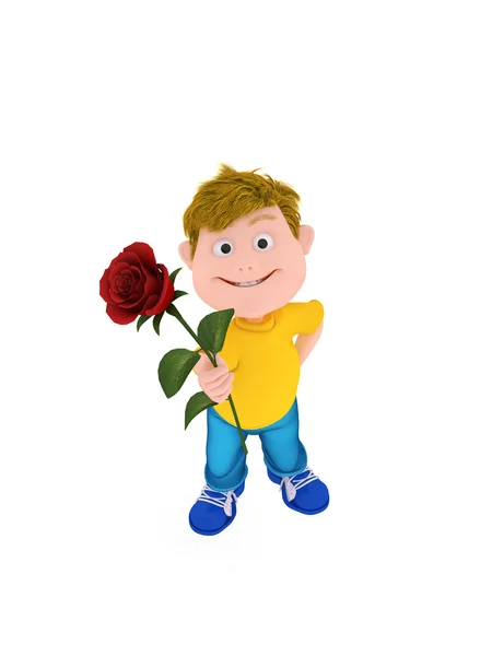 Boy holding a red rose — Stock Photo, Image