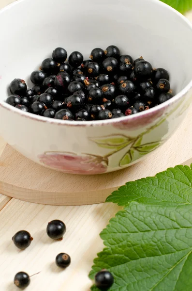 Schwarze Johannisbeeren in einer Schüssel — Stockfoto